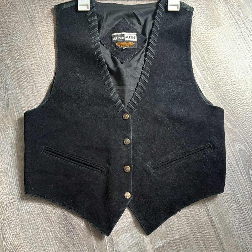 Vintage Mona Mode Genuine Leather Suede Vest Sz S Western Vest Star Snaps